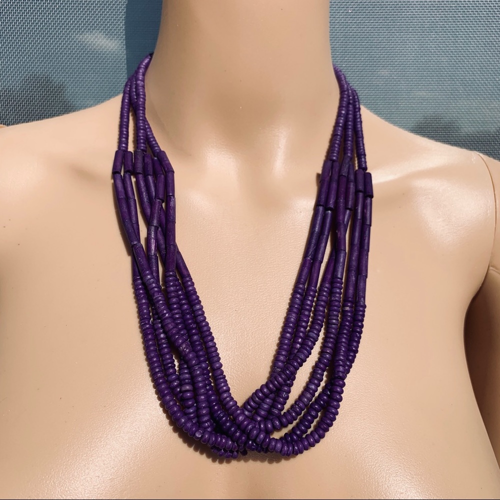 Bold purple bead and tube necklace in 24 inch.